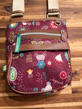Lily Bloom Burgundy Floral & Animal Print Crossbody Bag